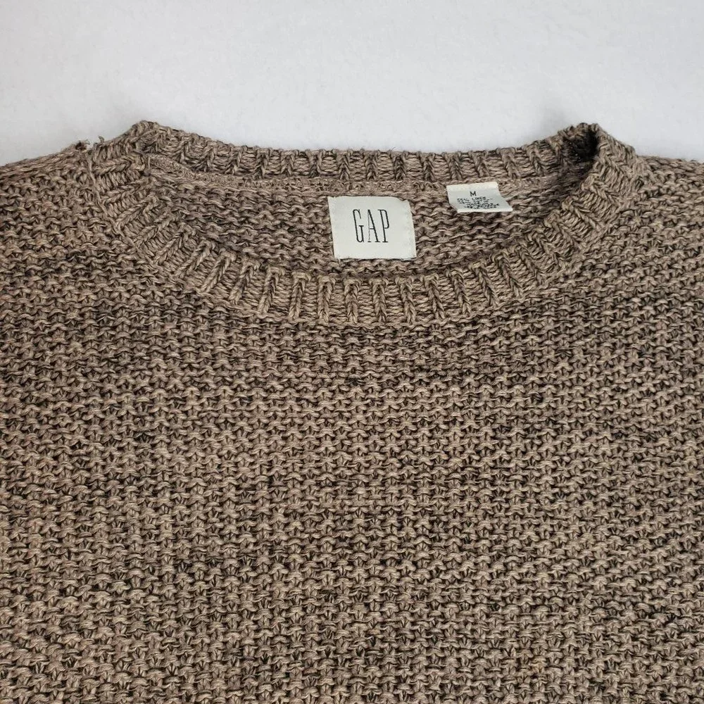 GAP Womens 90s Chunky Knit Crew Neck Sweater Linen Size Medium Oatmeal Neutral - Picture 14 of 16